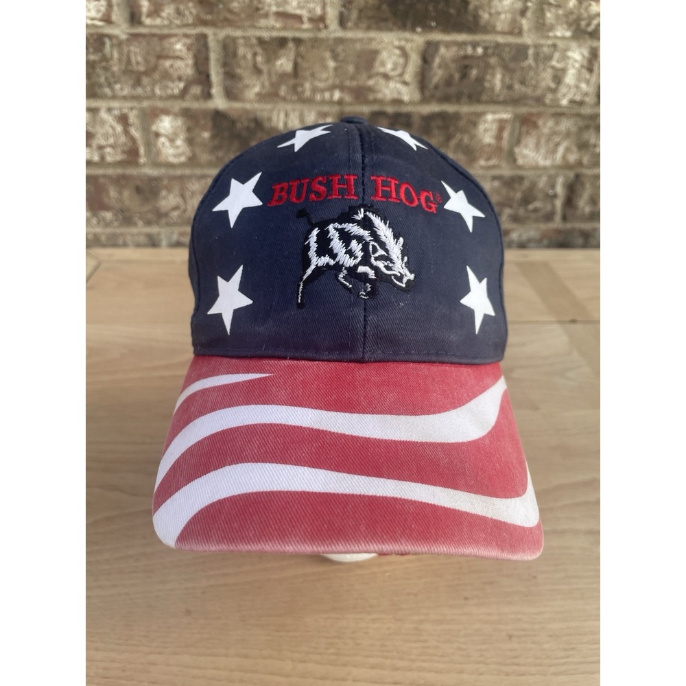 Vintage Bush Hog Farming U.S. Flag Snapback Cap Hat Cobra Rare USA July 4th